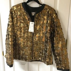 Chico’s Golden Sequin Jacket, NWT, SIZE 12 ( 2 in Chico’s Sizing)